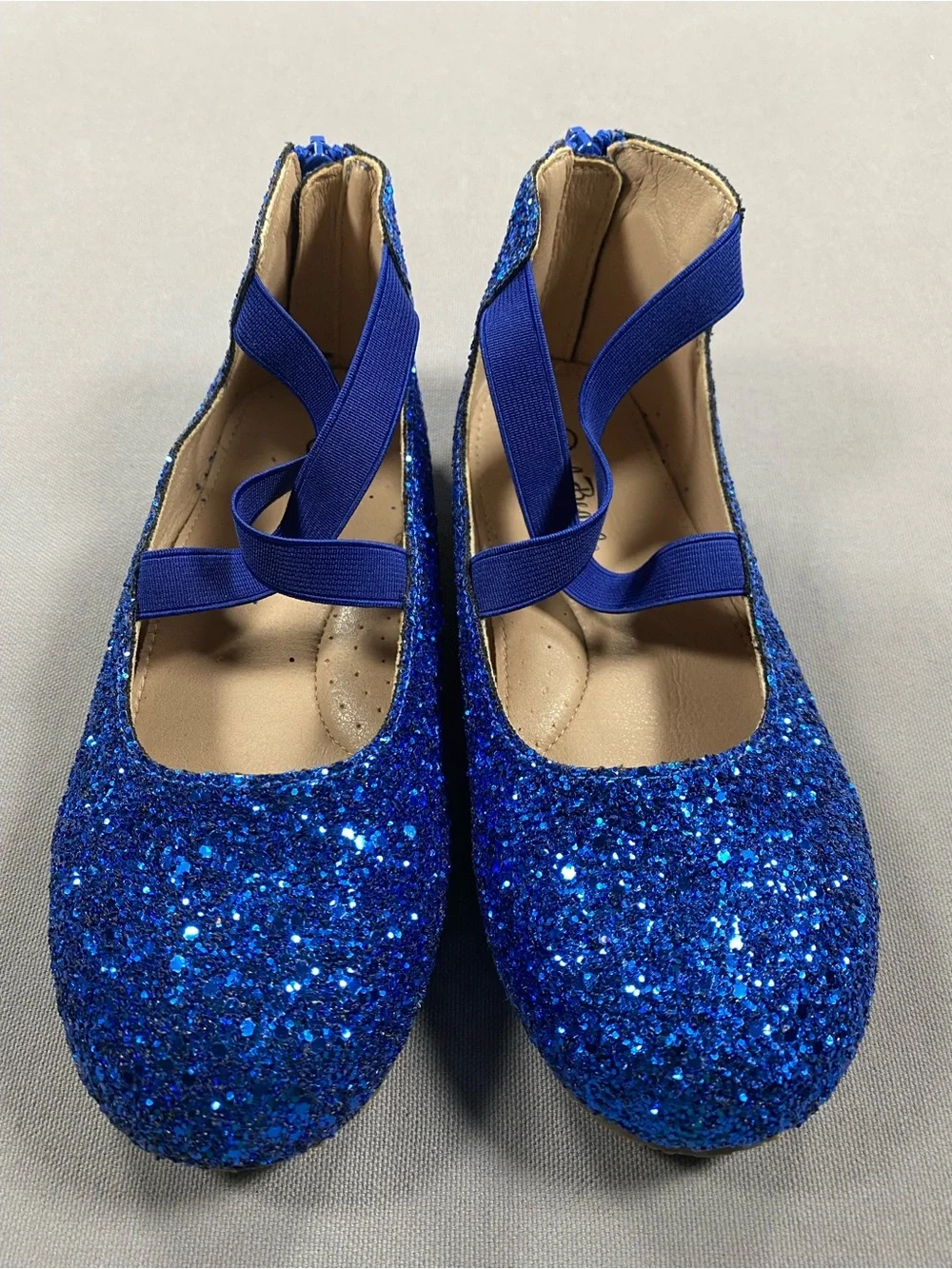 A Bear Co Girls' Sparkling Royal Blue Dress Flats with Crisscross Elastic Straps